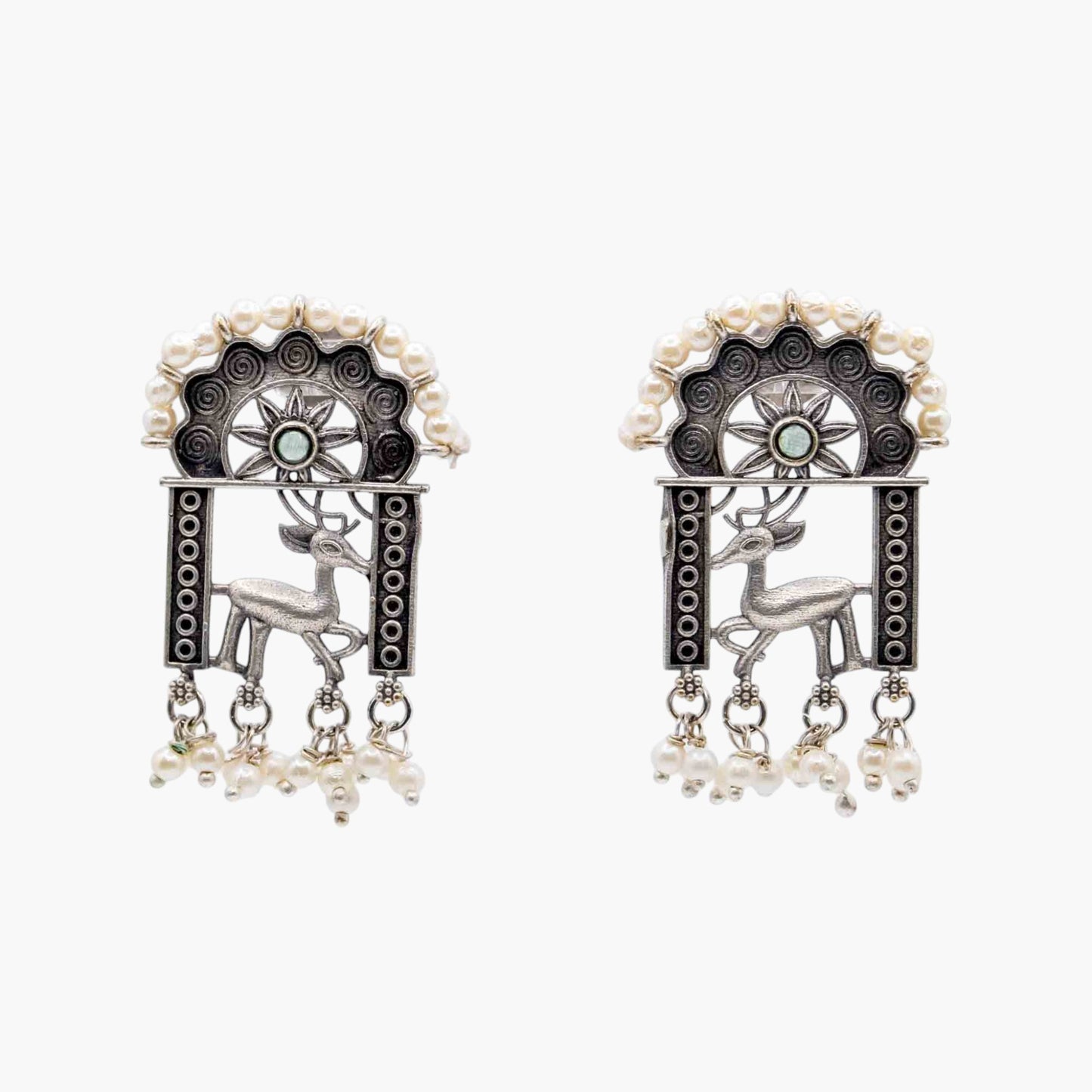 Enchanted Deer Pearl Dangle Earrings