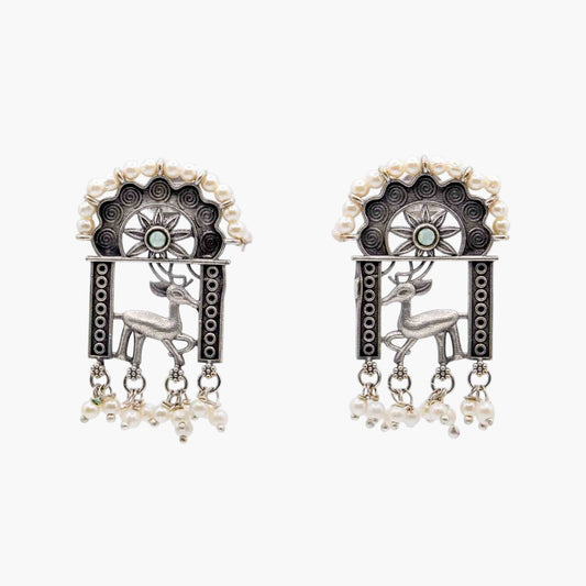 Enchanted Deer Pearl Dangle Earrings