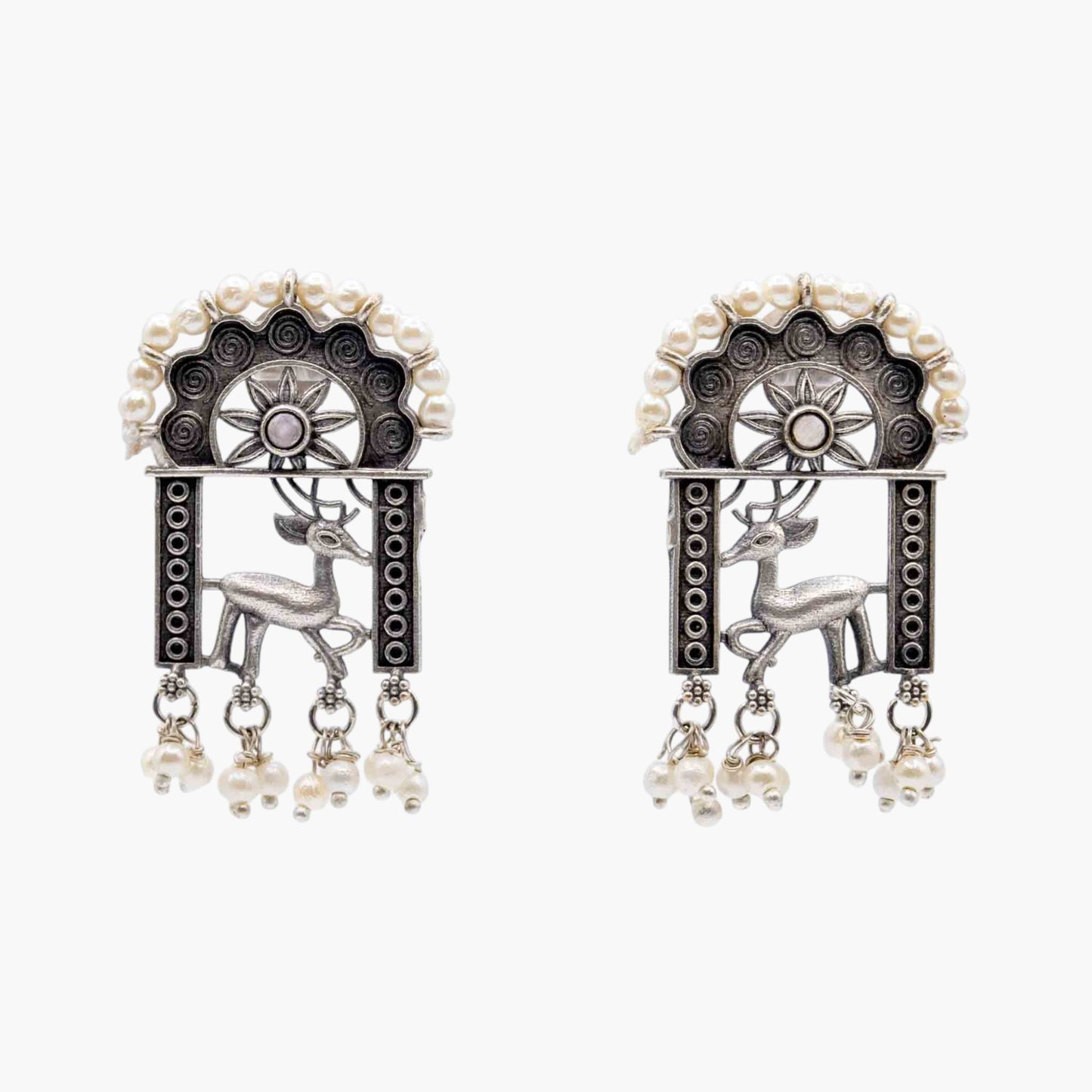 Enchanted Deer Pearl Dangle Earrings