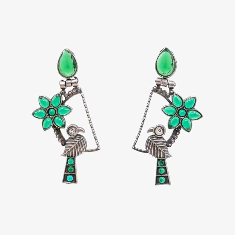 Parrot Garden Oxidized Earrings