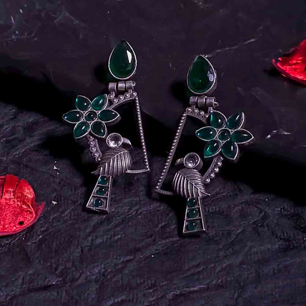 Parrot Garden Oxidized Earrings