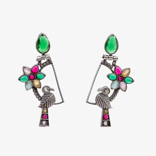 Parrot Garden Oxidized Earrings