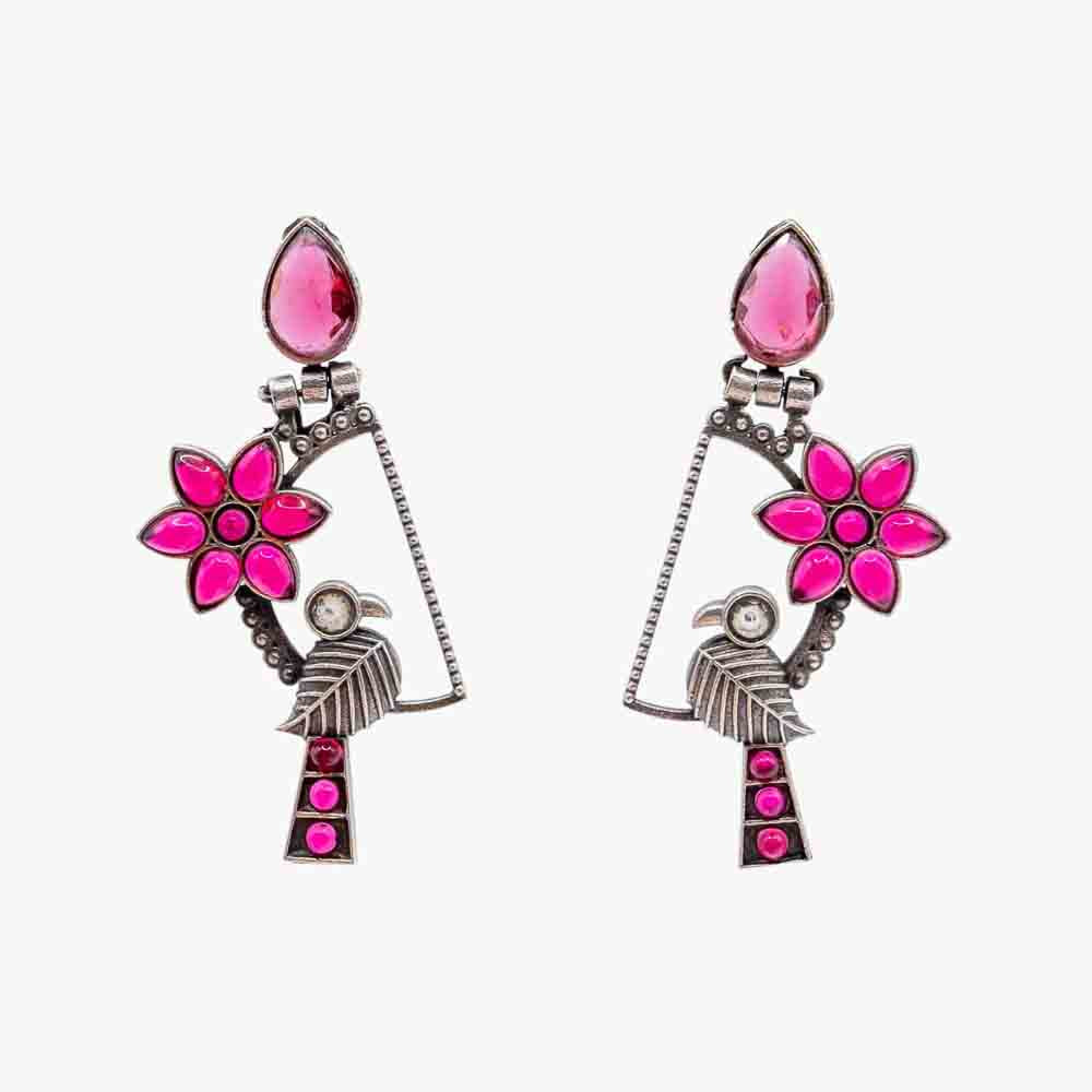 Parrot Garden Oxidized Earrings