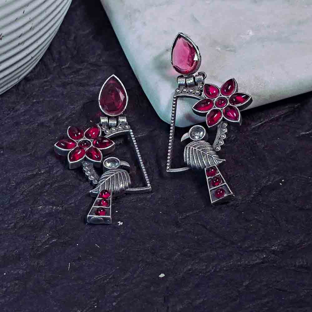 Parrot Garden Oxidized Earrings