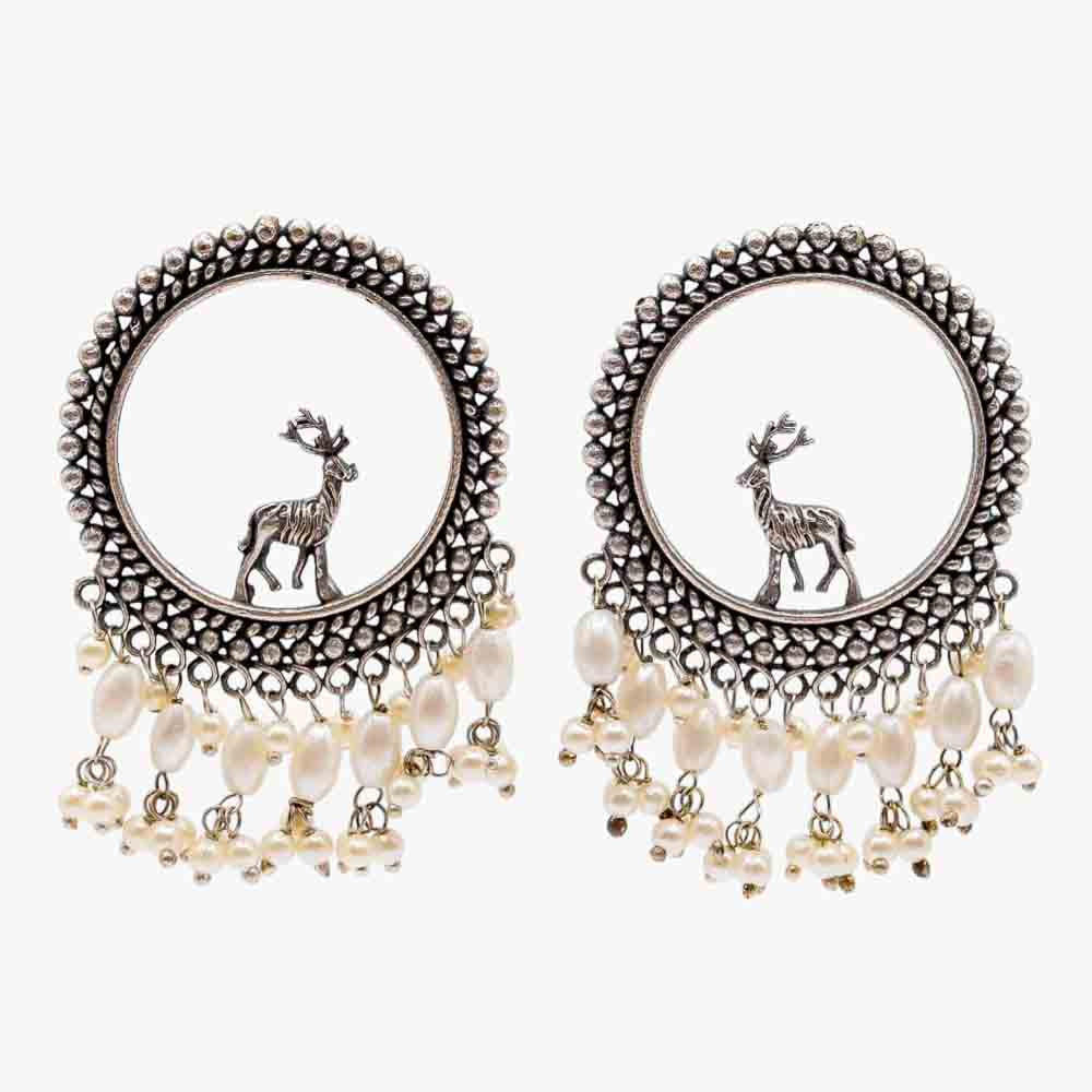 Oxidised Silver Deer Earring