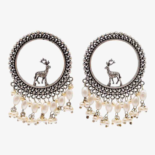 Oxidised Silver Deer Earring