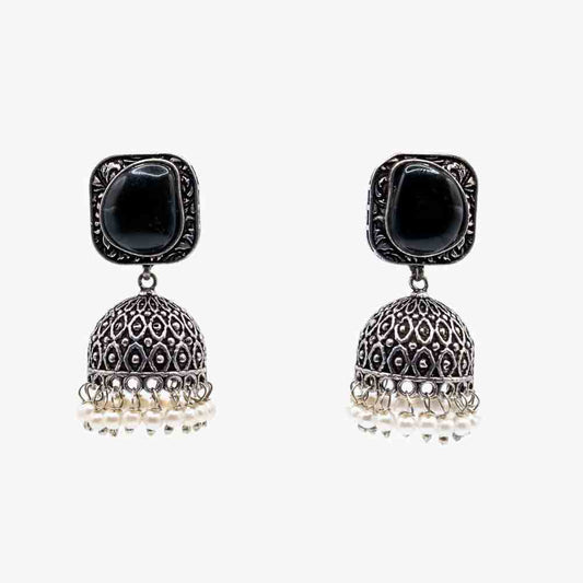 Oxidised Stone Jhumkas