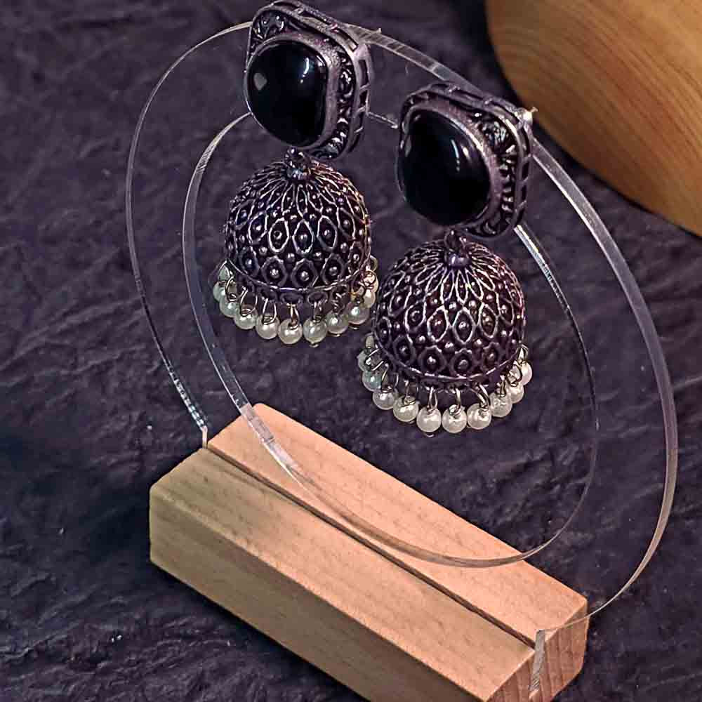 Oxidised Stone Jhumkas