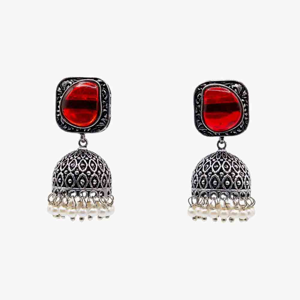 Oxidised Stone Jhumkas