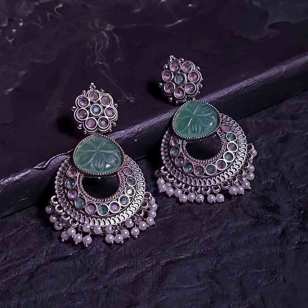 Oxidized Green Stone Chandbali