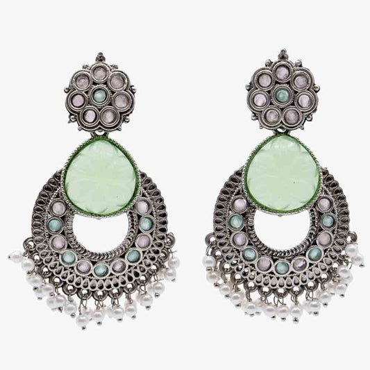 Oxidized Green Stone Chandbali