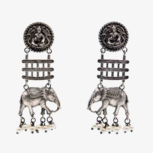 Regal Elephant Oxidised Earrings