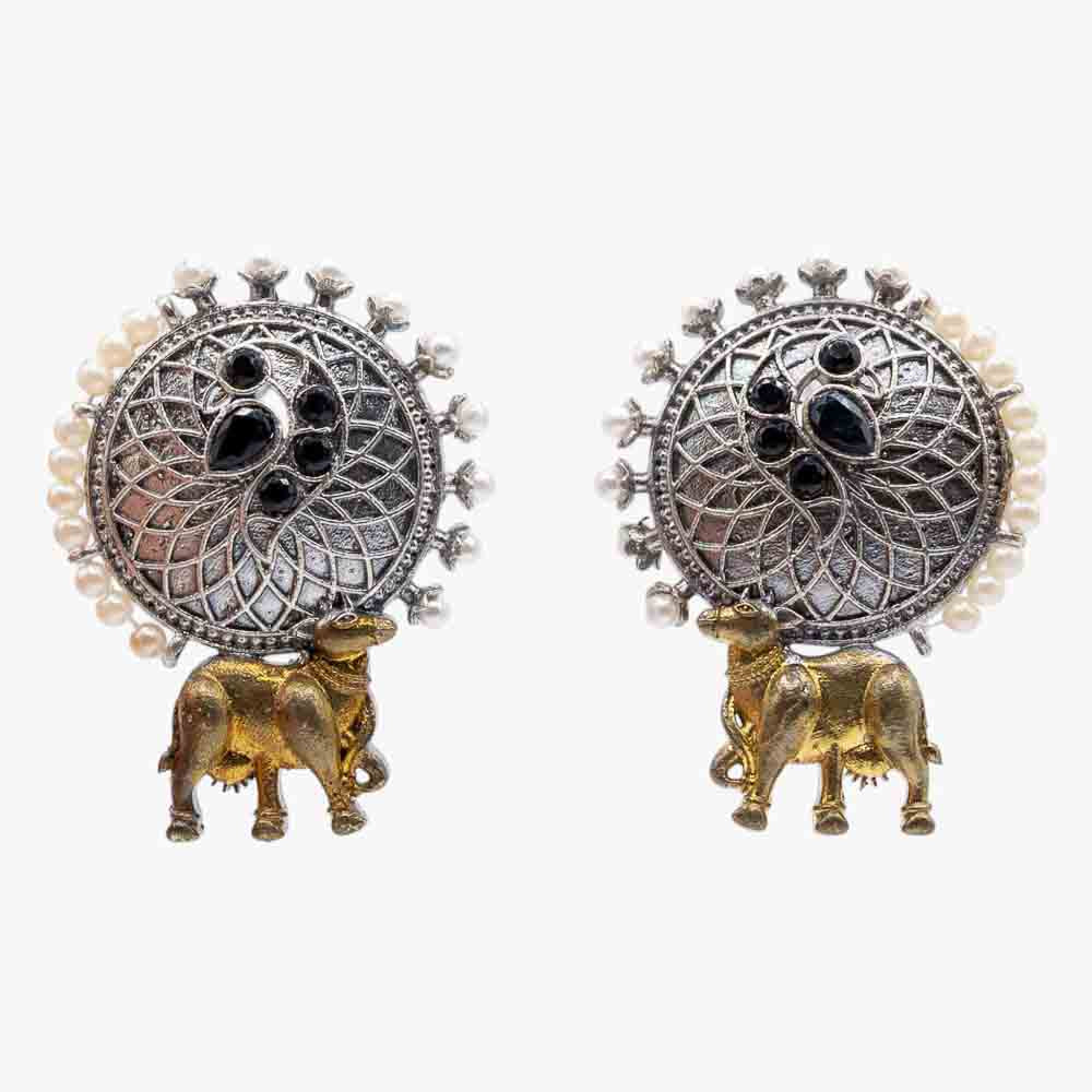 Royal Gold Nandi Oxidised Earrings