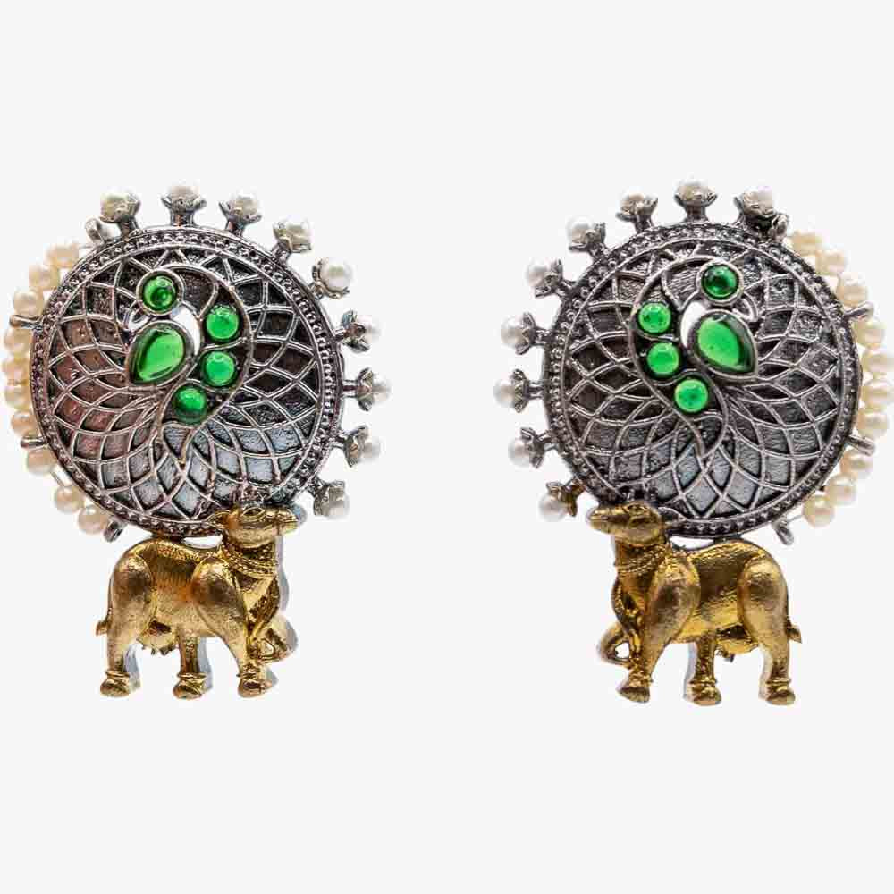 Royal Gold Nandi Oxidised Earrings