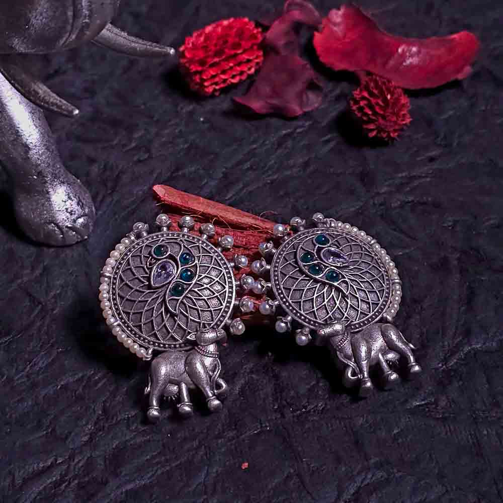Royal Silver Nandi Oxidised Earrings