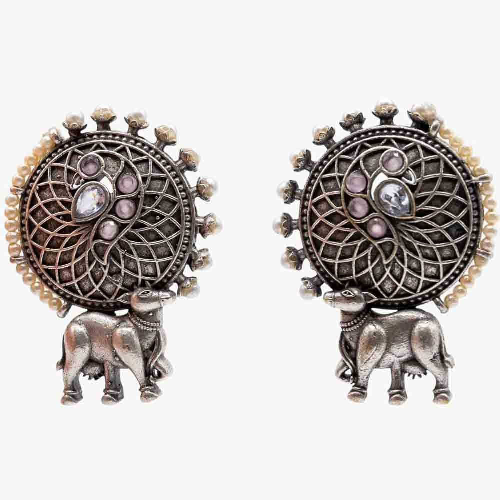 Royal Silver Nandi Oxidised Earrings