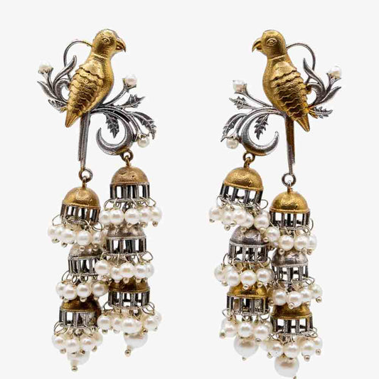 Royal Parrot Pearl Jhumkas