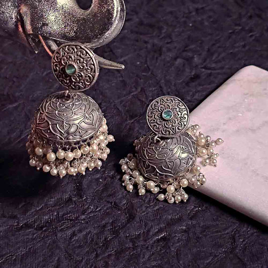 Timeless Oxidised Pearl Jhumka