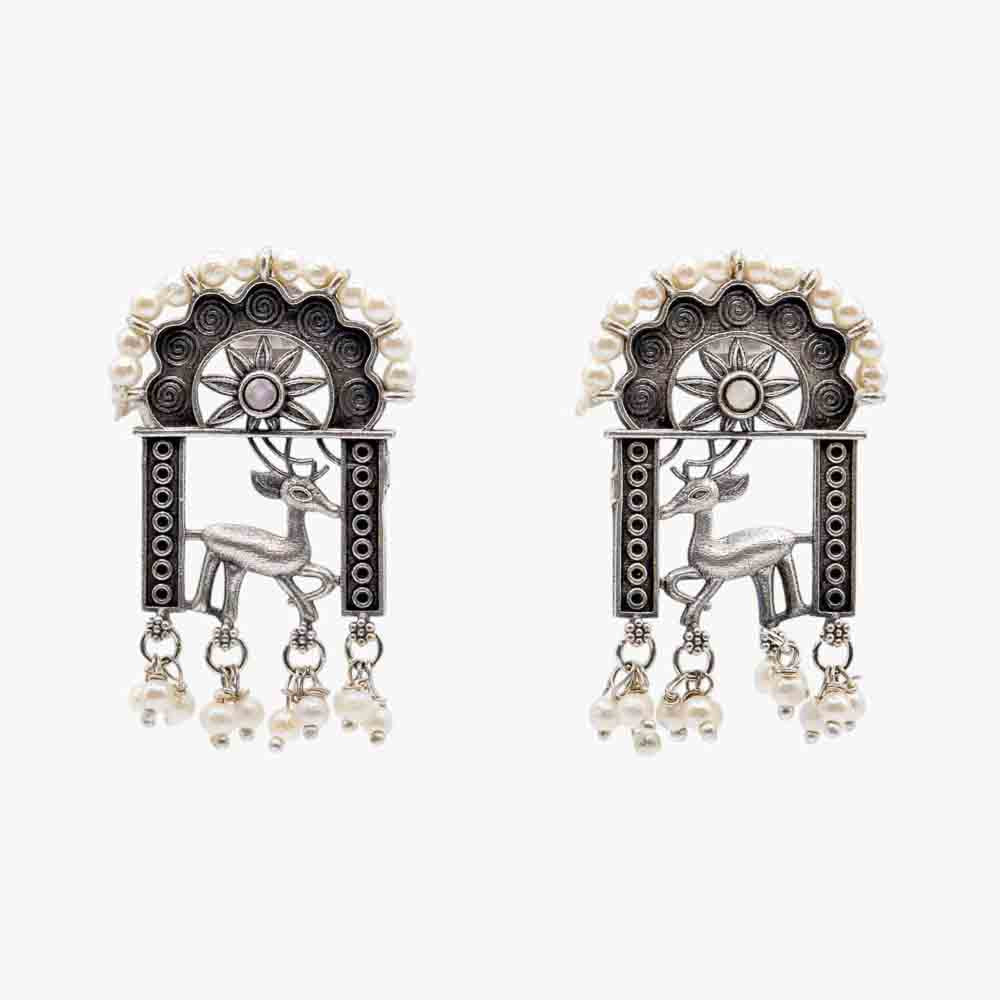 Enchanted Deer Pearl Dangle Earrings