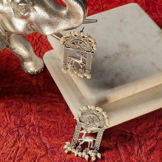 Enchanted Deer Pearl Dangle Earrings