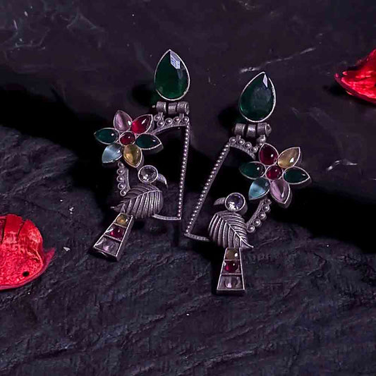 Parrot Garden Oxidized Earrings