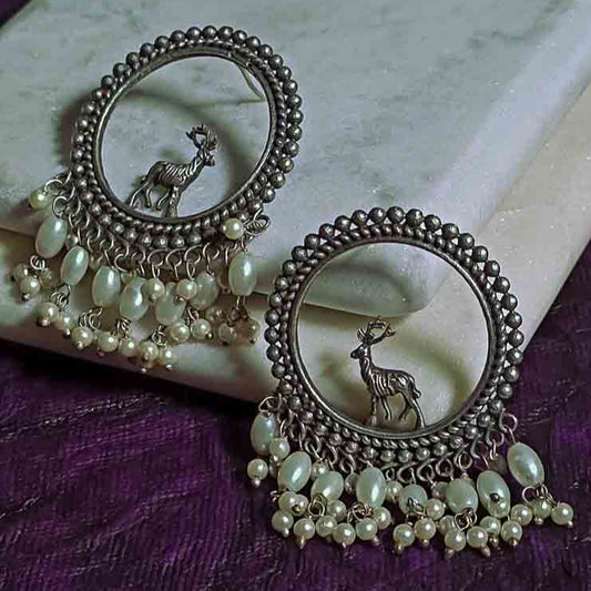 Oxidised Silver Deer Earring