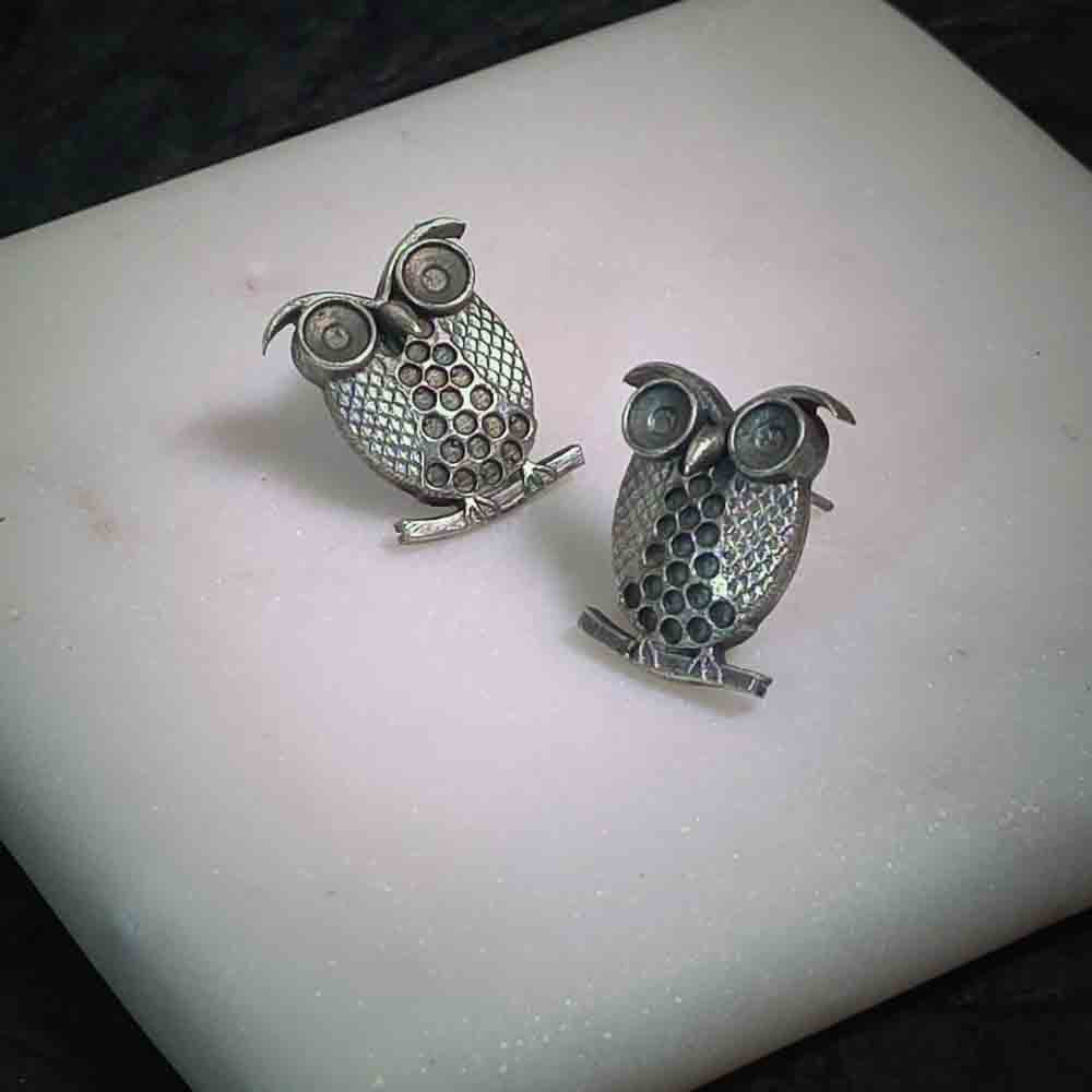 Oxidised Owl Earring