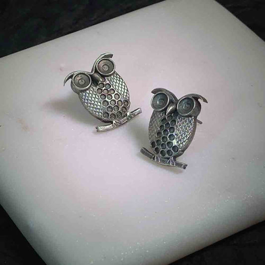 Oxidised Owl Earring