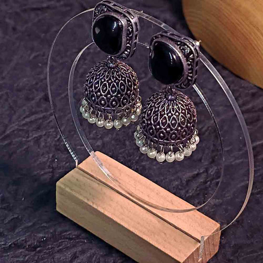 Oxidised Stone Jhumkas