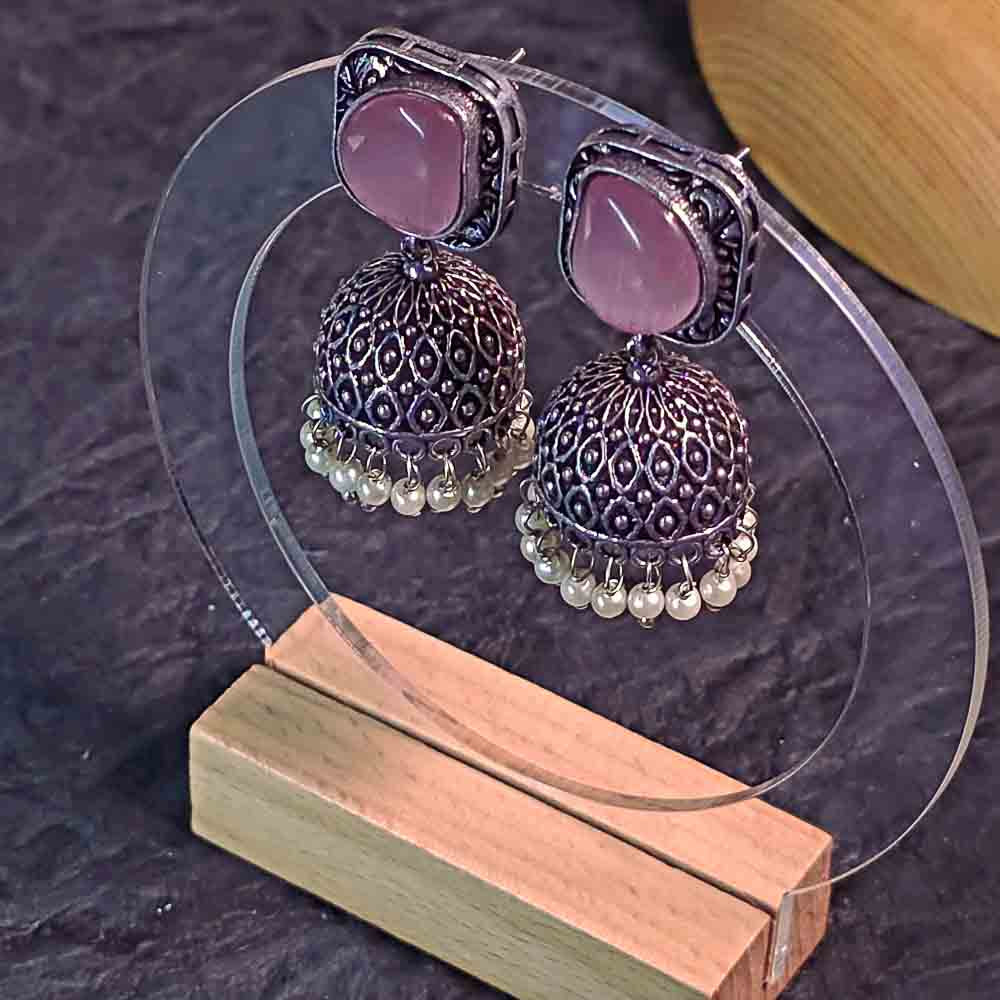 Oxidised Stone Jhumkas