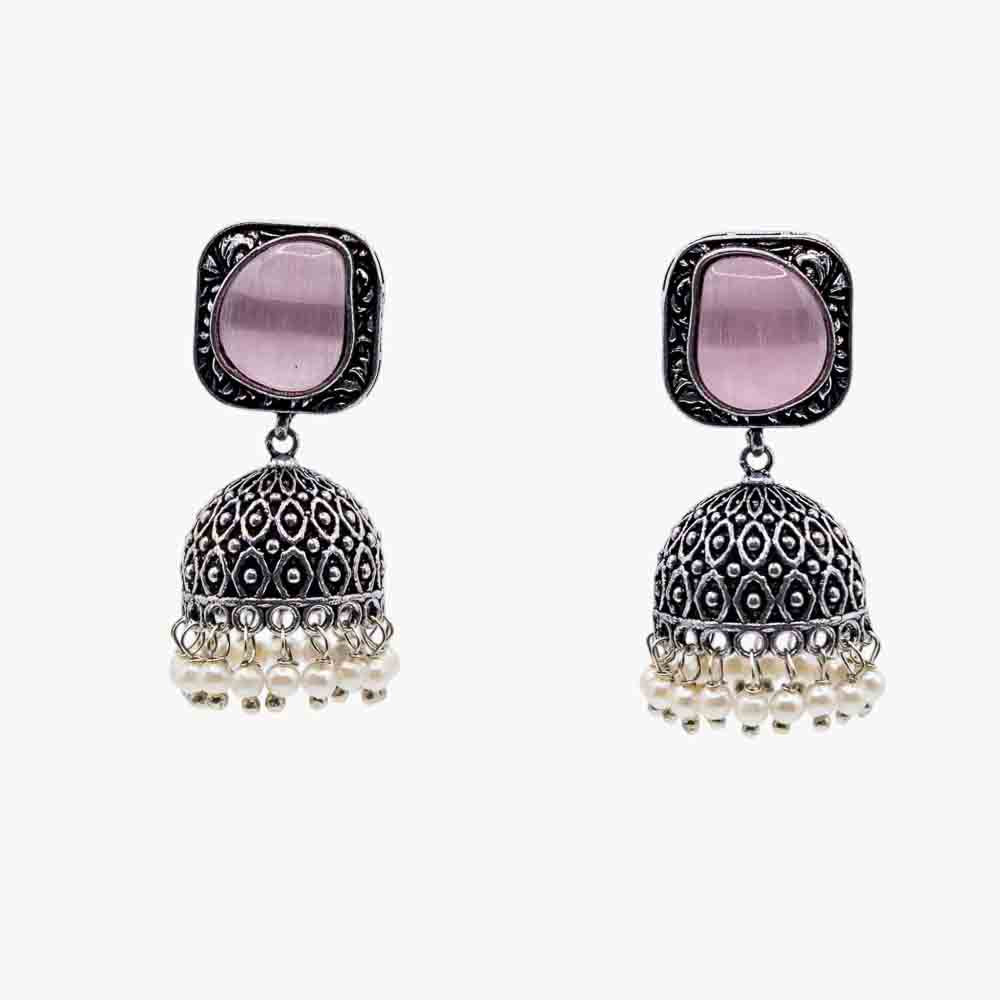 Oxidised Stone Jhumkas