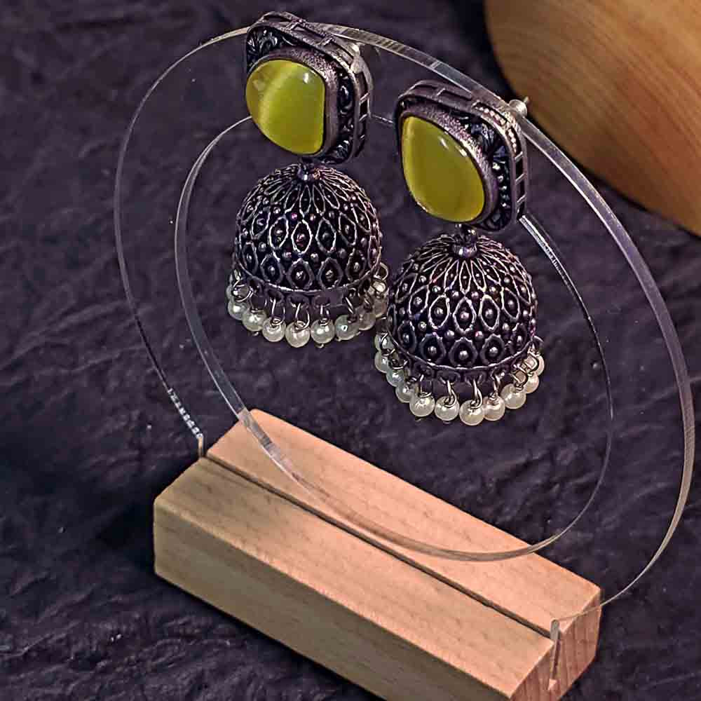 Oxidised Stone Jhumkas