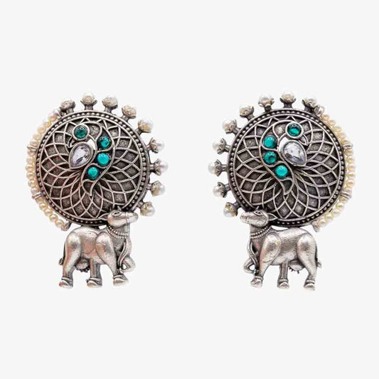 Royal Silver Nandi Oxidised Earrings