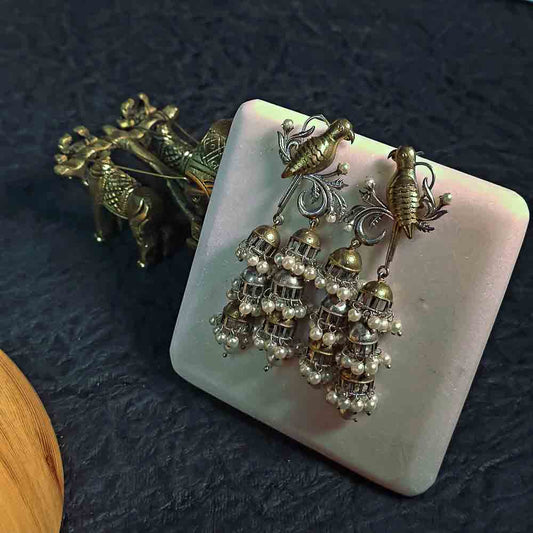 Royal Parrot Pearl Jhumkas