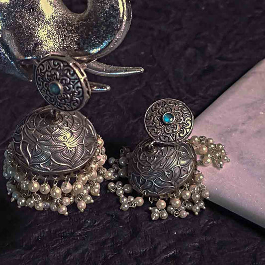 Timeless Oxidised Pearl Jhumka